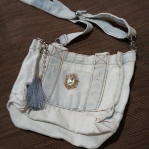 B5 Up-cycled denim bag with tassel & brooch