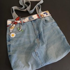 B3 Up-scale Denim bag with scarf belt and brooches