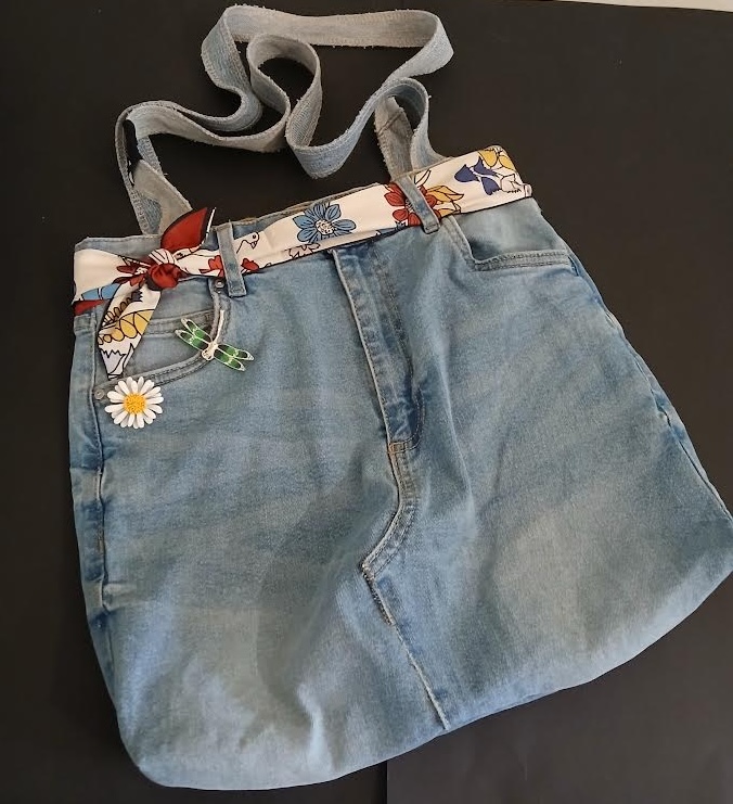 B3 Up-scale Denim bag with scarf belt and brooches