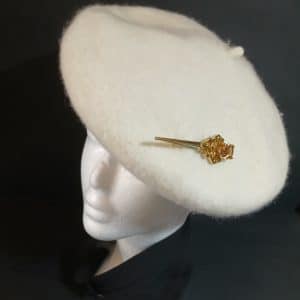 12 Morganite Beryl vintage Celtic brooch on pure wool beret